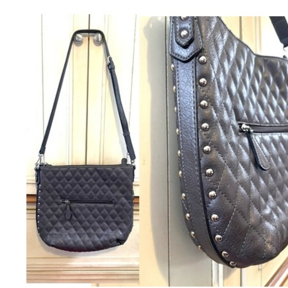*NEW* Gray Quilted Bag with Silver Studs
